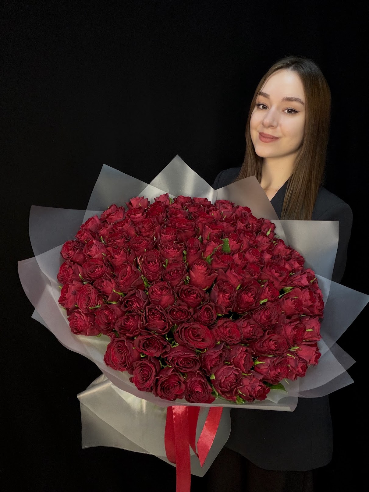 Букет из 101 красной розы Кения 40 см