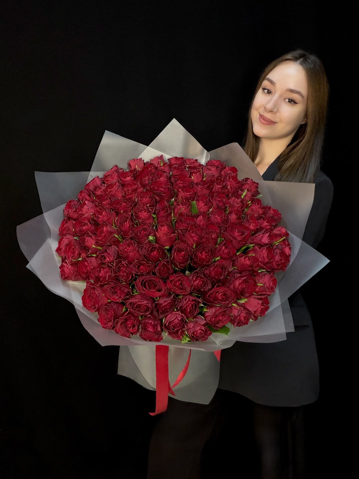 Букет из 101 красной розы Кения 40 см