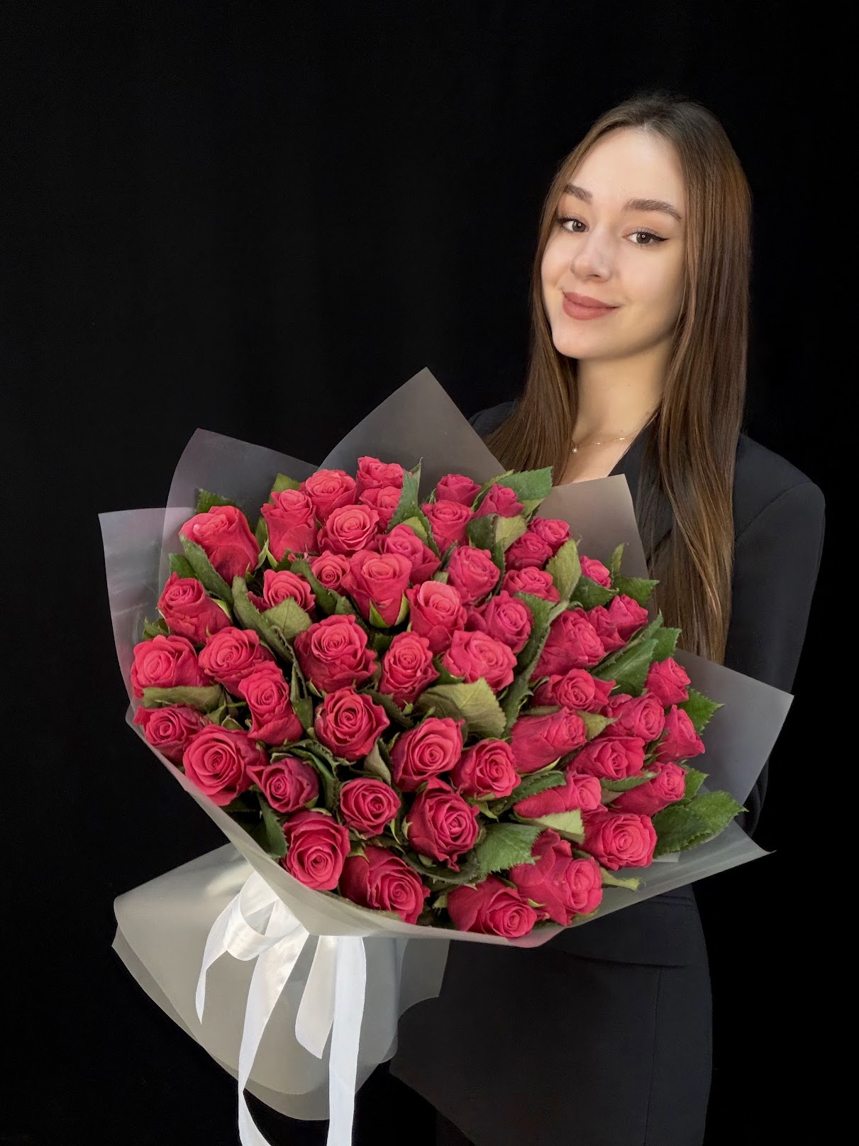 Букет из 51 розовой розы Кения 40 см