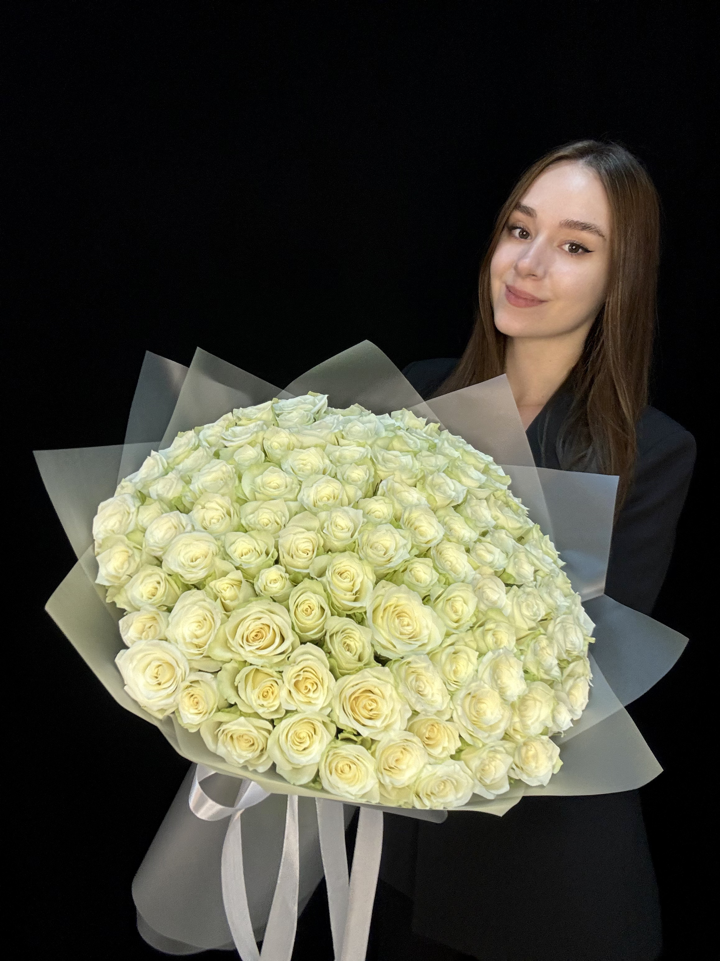 Букет из 101 белой розы Кения 40 см
