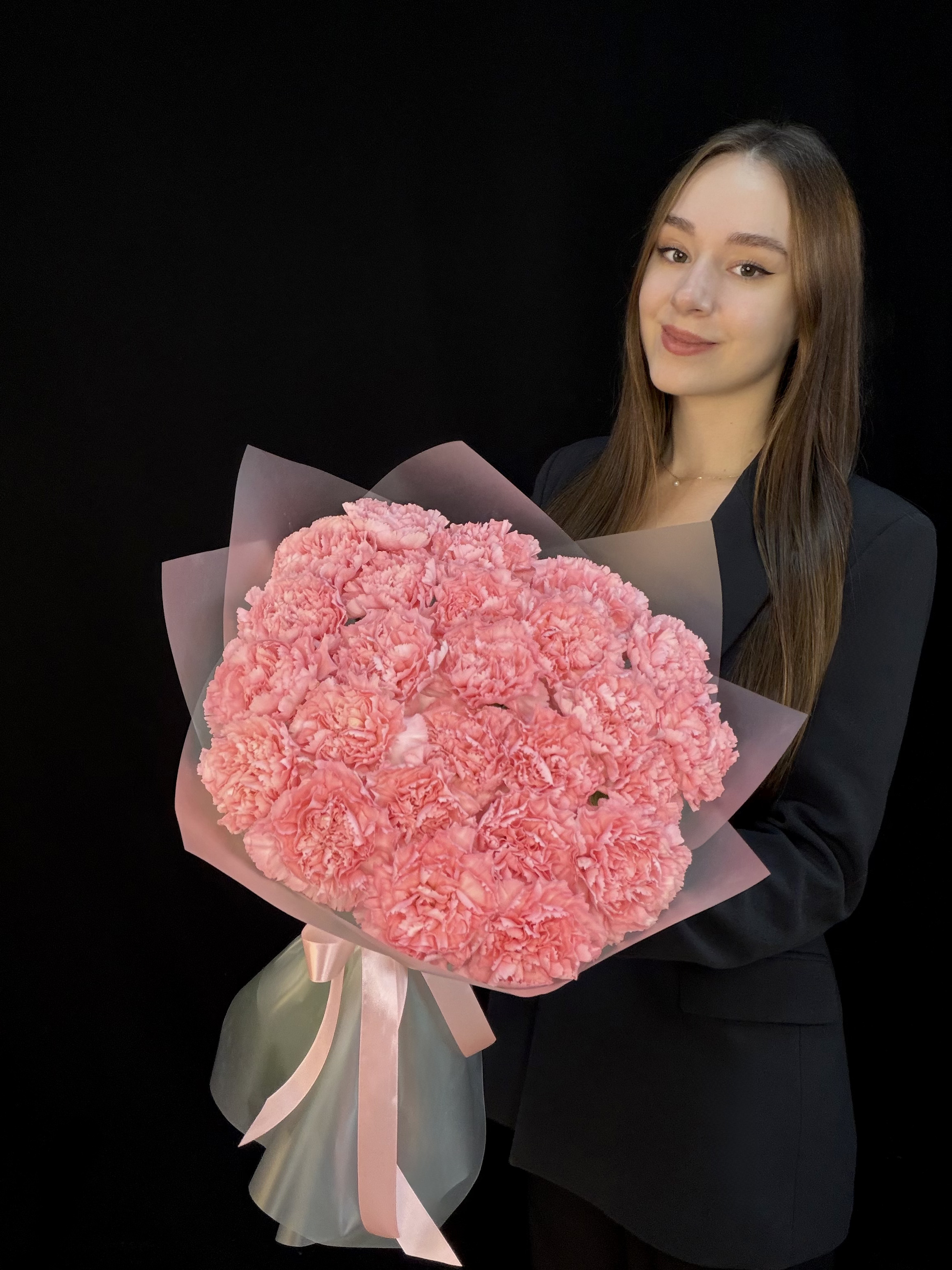 Букет из 25 розовых диантусов (гвоздик)