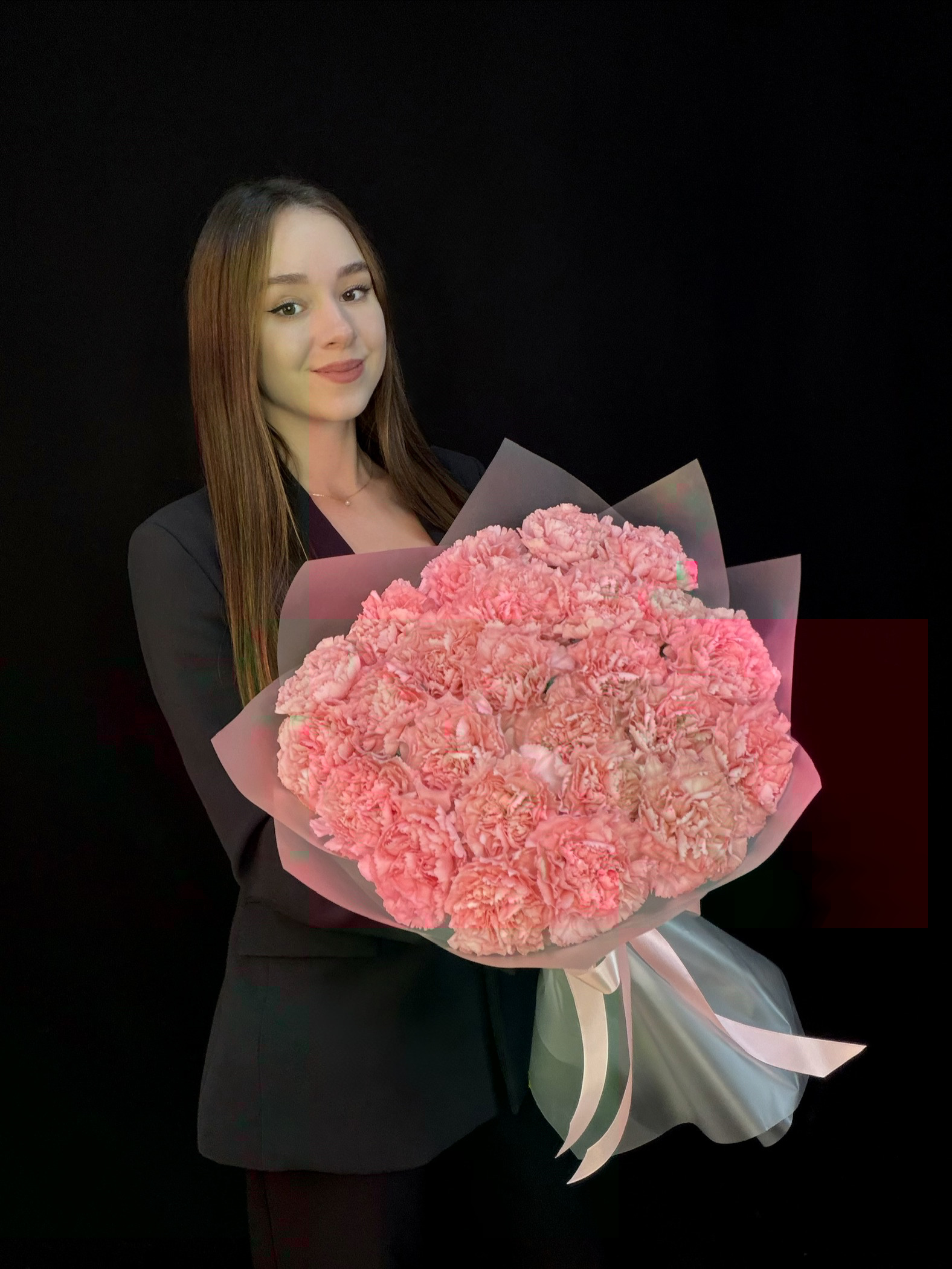 Букет из 25 розовых диантусов (гвоздик)