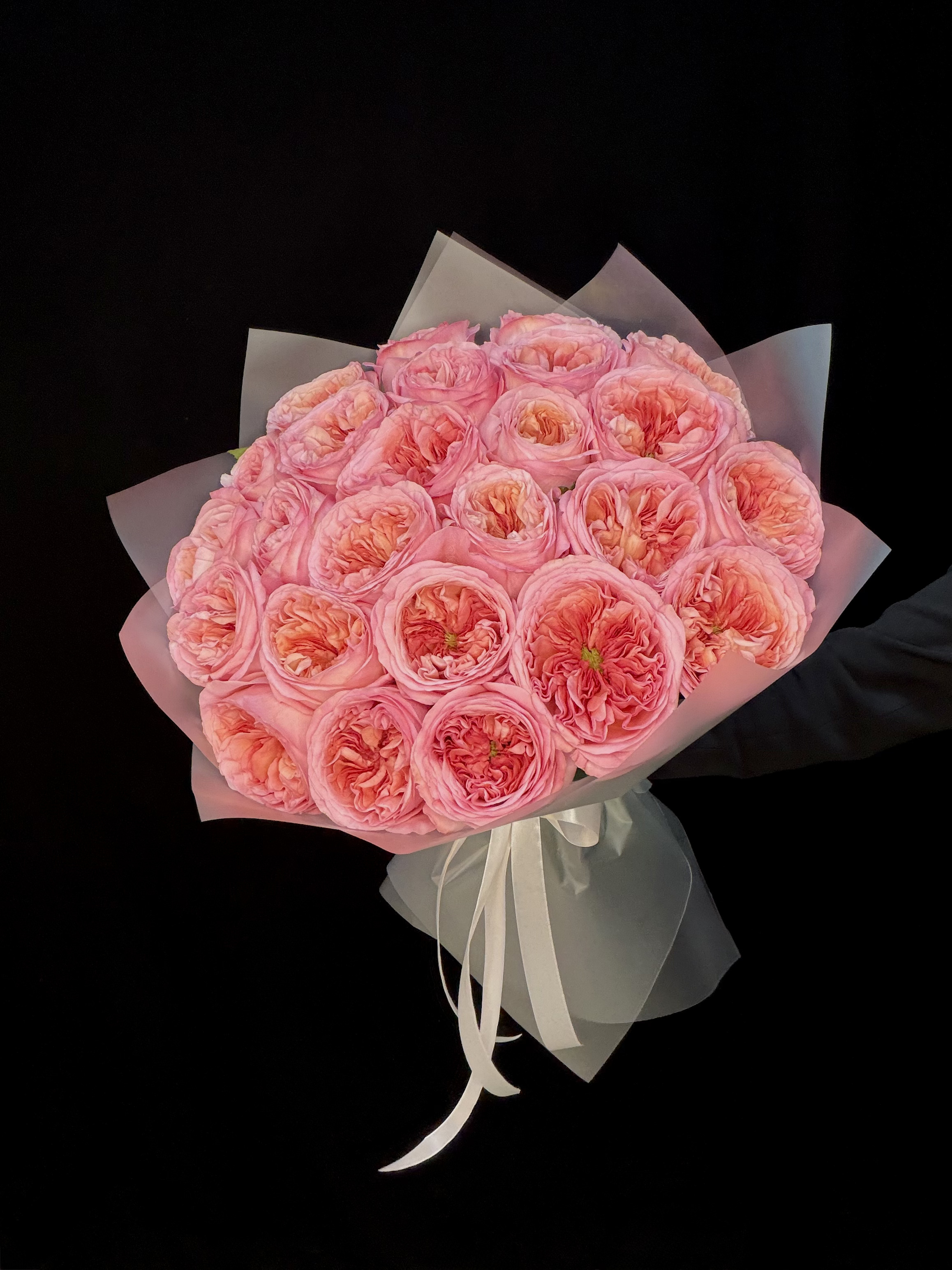 Букет из 25 розовых пионовидных роз Pink Xpression Эквадор 50 см