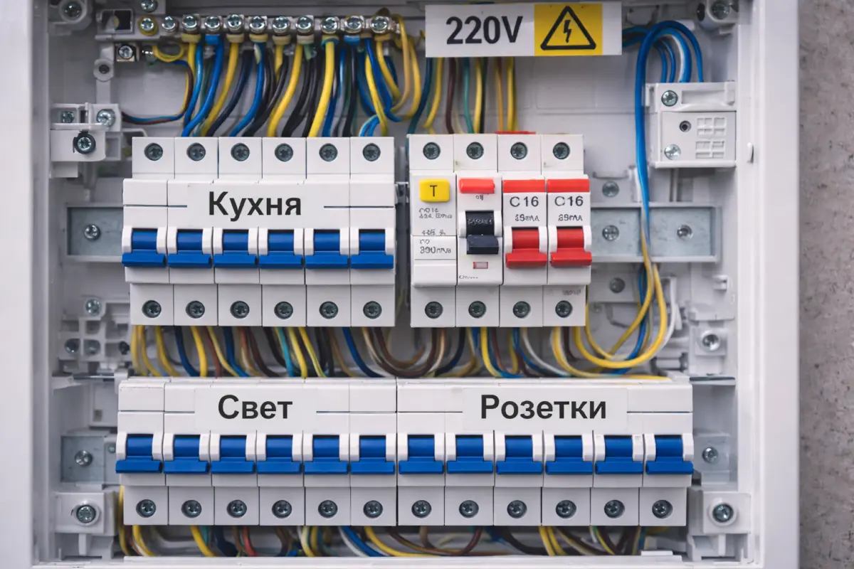Электрощит в квартире в Челябинске, подписанные группы потребителей автоматов
