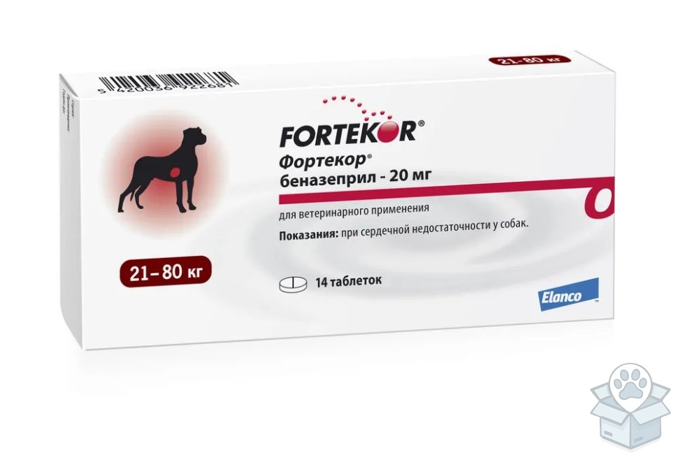 Elanco: Фортекор, 20 мг, для собак 21-80 кг, 14 табл./уп