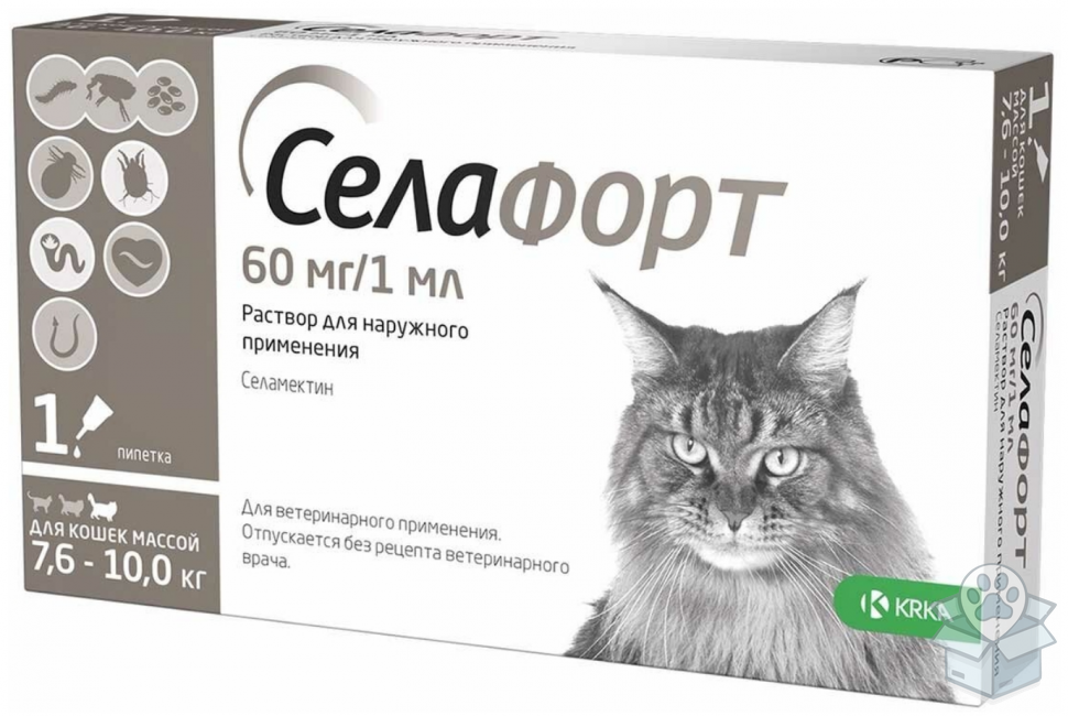 КРКА: Селафорт капли для кошек и собак 7,5-10 кг, 60 мг/1 мл