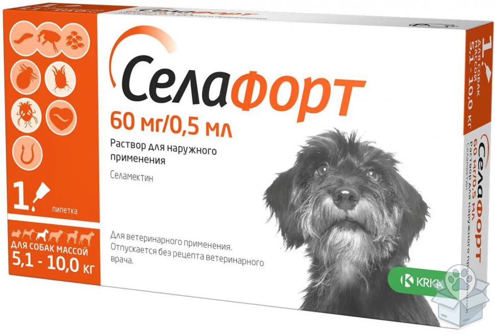 КРКА: Селафорт капли для собак 5-10 кг, 60 мг/0,5 мл