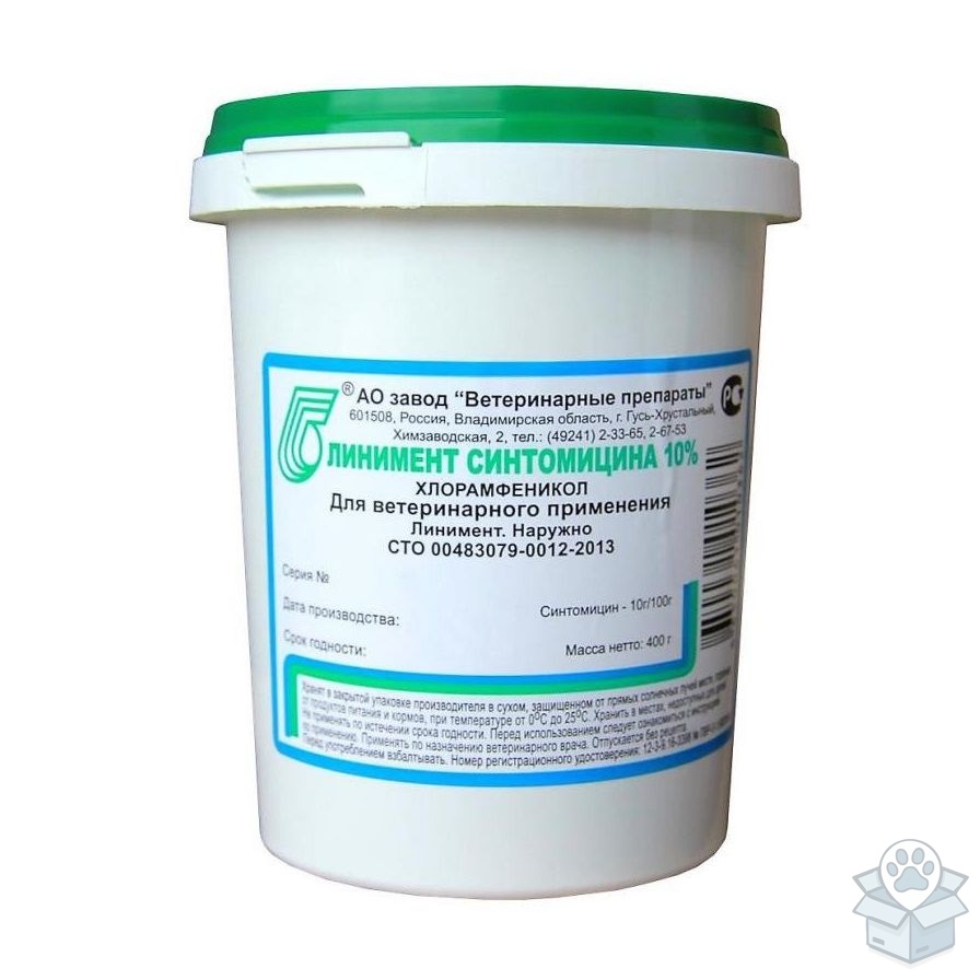 Завод ветеринарные препараты: Линимент синтомицина 10 %, 400 гр