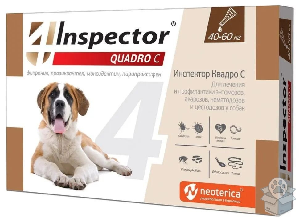 Экопром: Inspector Quadro K, капли на холку, для собак 40-60 кг, комплексные, 1 пипетка