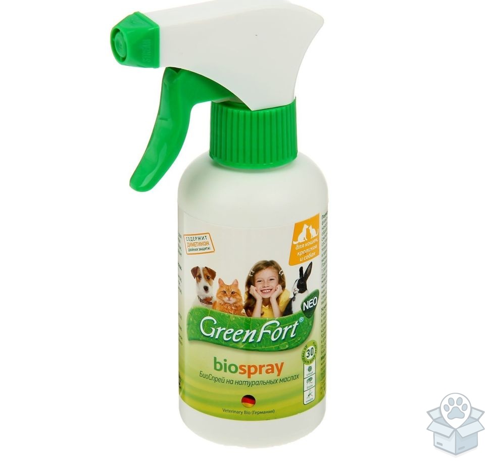 GreenFort neo: БиоСпрей от блoх, для кошек, кроликов и собак, 200 мл
