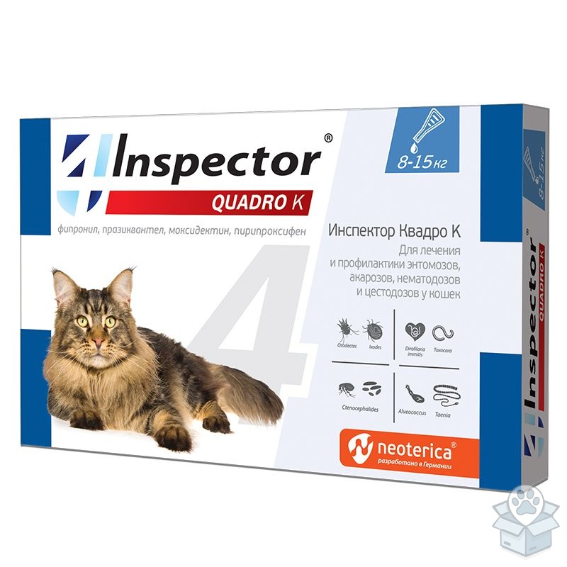 Экопром: Inspector Quadro K, капли для кошек 8-15 кг, 1 пипетка
