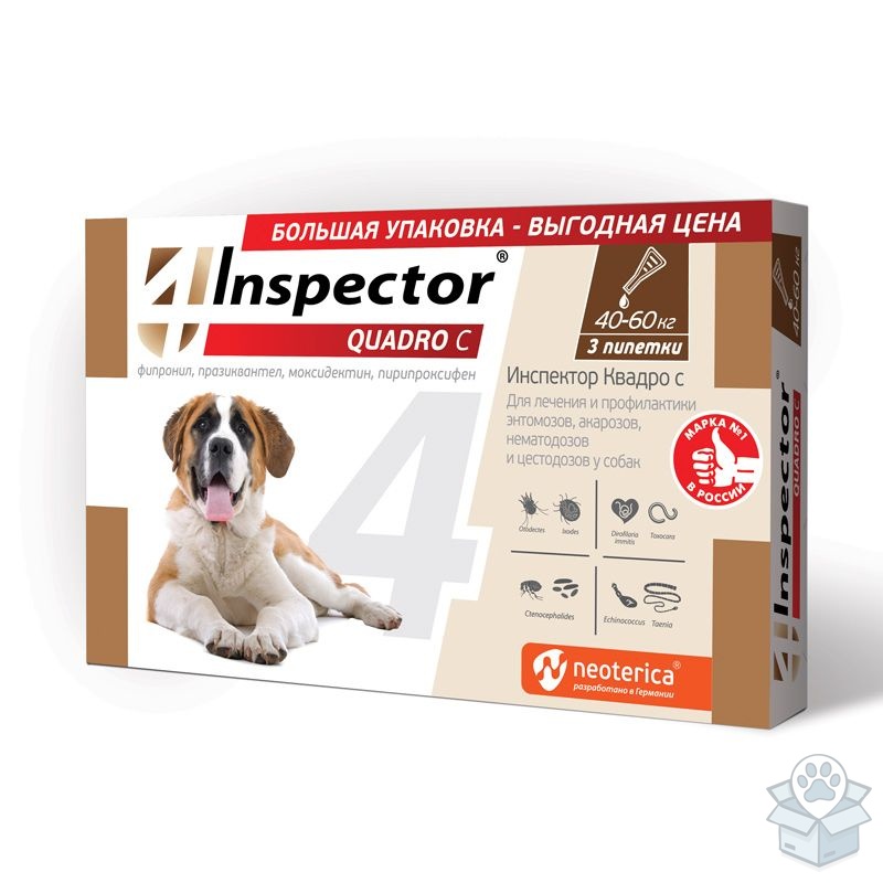 Экопром: Inspector Quadro K, капли для собак 40-60 кг, 3 пип./уп