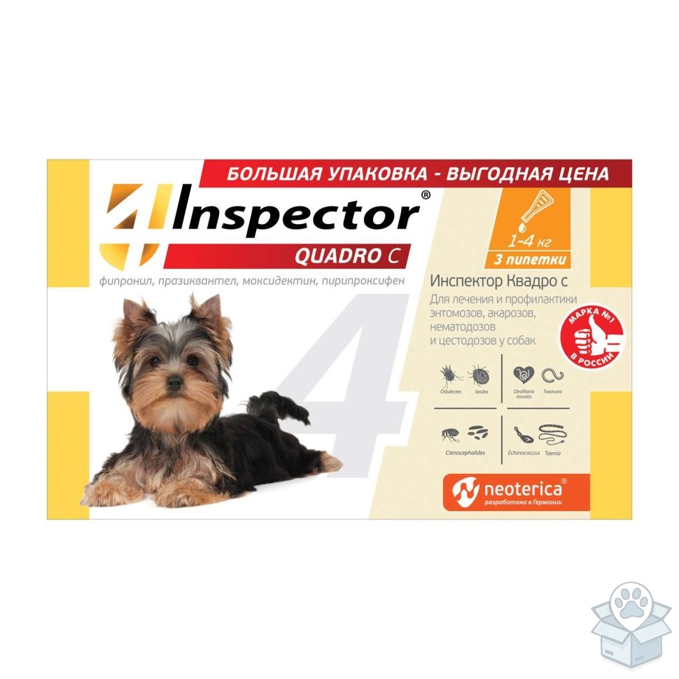 Экопром: Inspector Quadro K, капли для собак 1-4 кг, 3 пип./уп