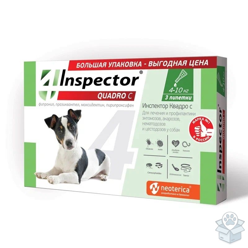 Экопром: Инспектор Квадро С, капли для собак 4-10 кг, 3 пип./уп