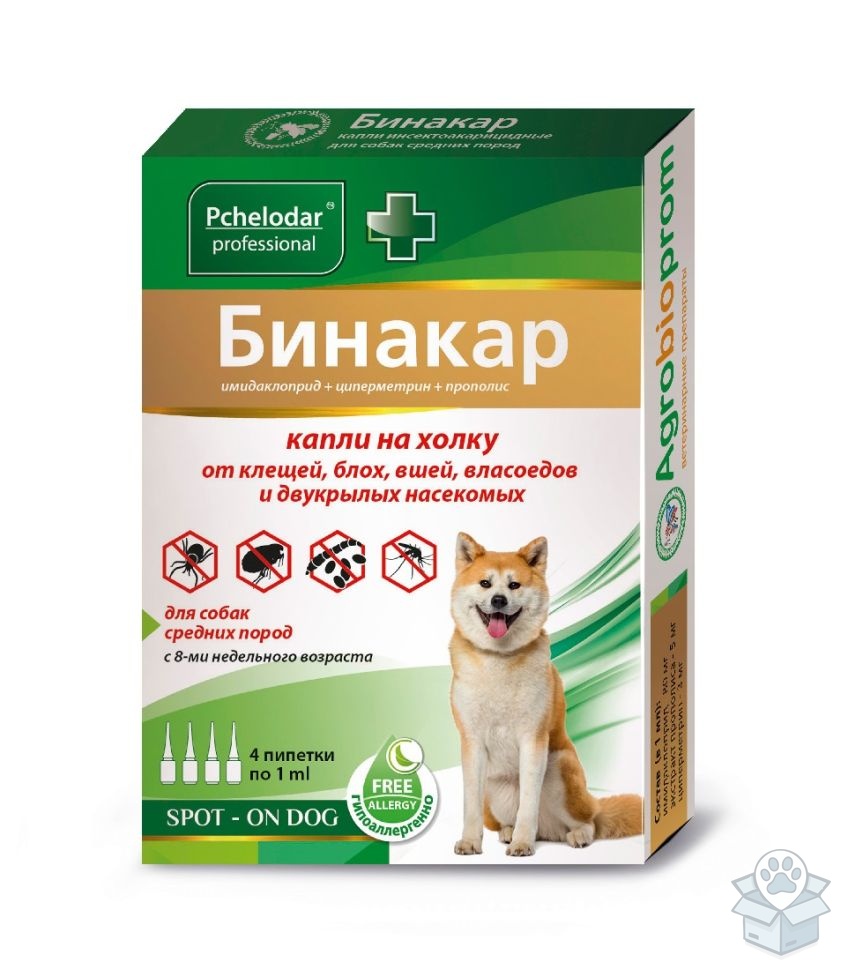 Агробиопром: Бинакар, капли для средних собак, 4 пип./уп