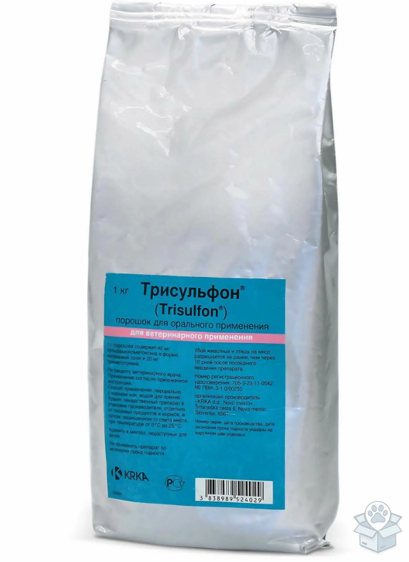 KRKA: Трисульфон, порошок для всех домашних животных, 1 кг