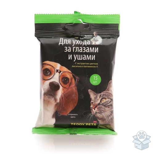 Teddy Pets: салфетки влажные для глаз и ушей, уп. 15 шт