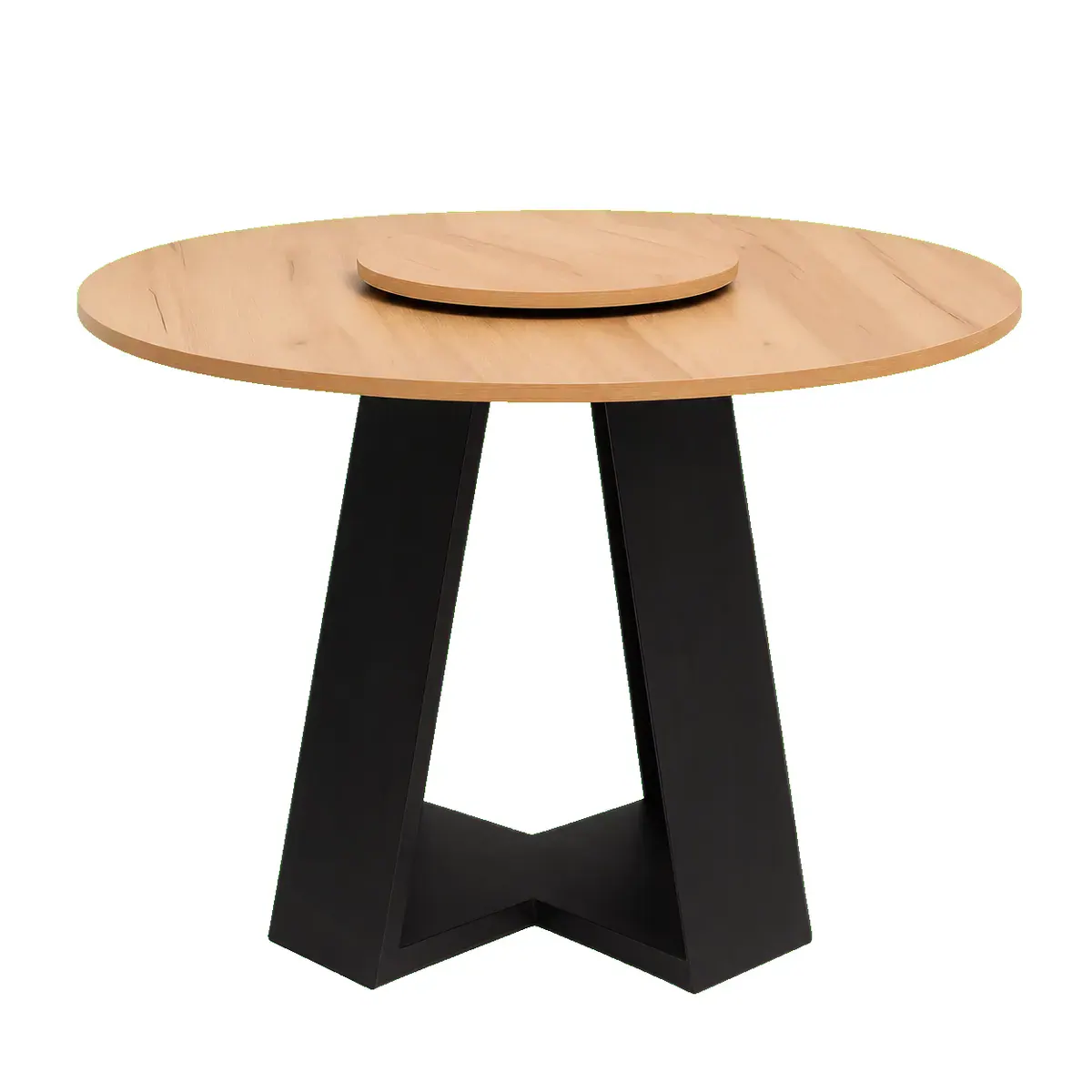 Круглый обеденный стол с lazy susan, чёрная X-нога