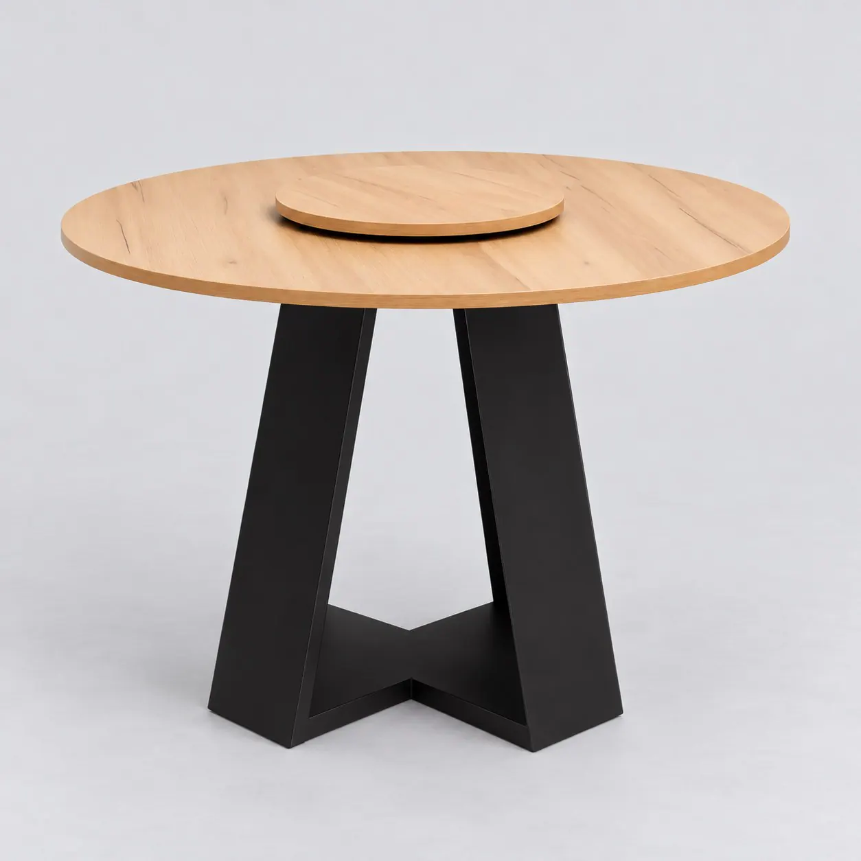 Круглый обеденный стол с lazy susan, чёрная X-нога