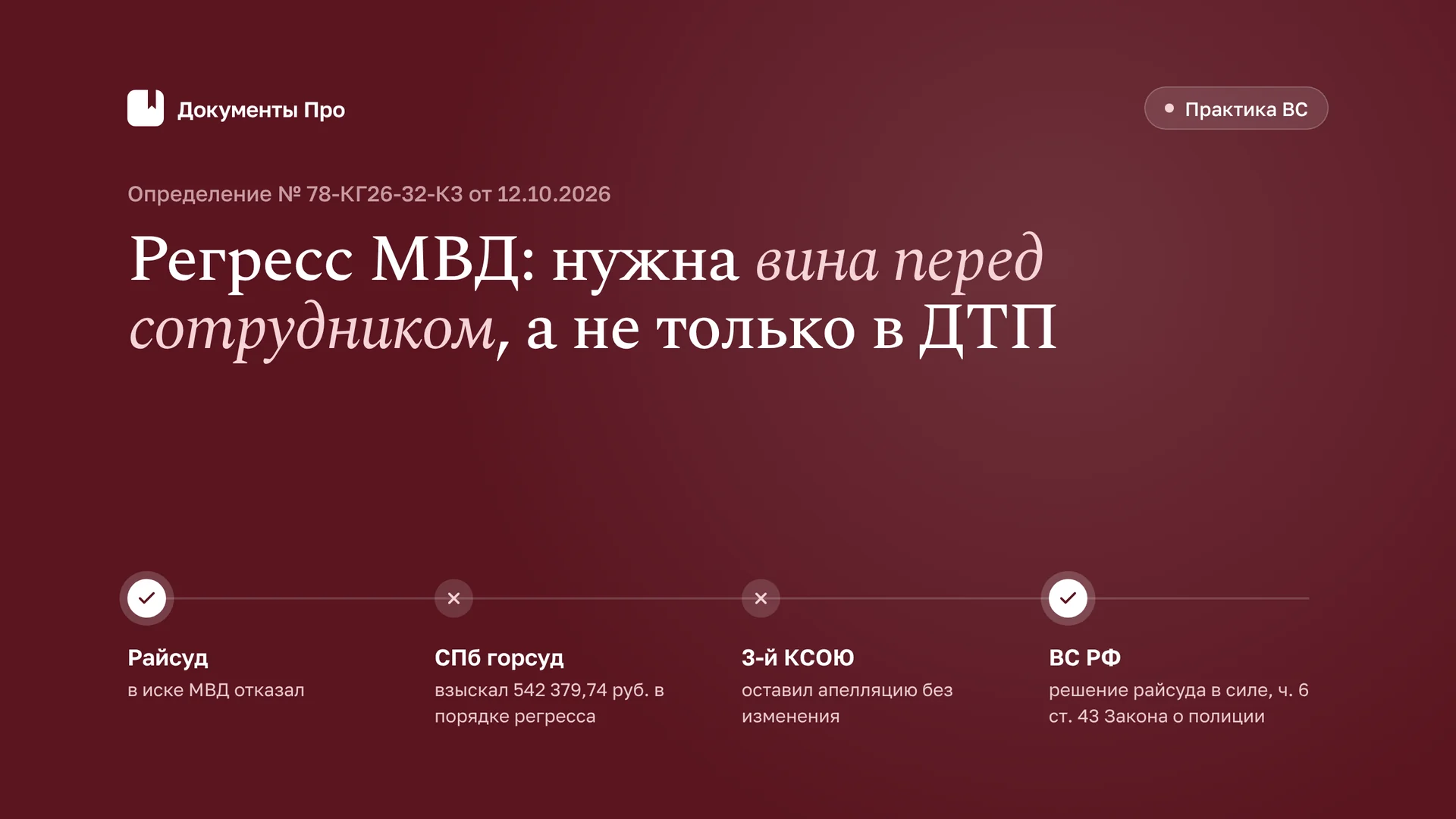 Регресс МВД по ст. 43 Закона о полиции: нужна вина перед сотрудником