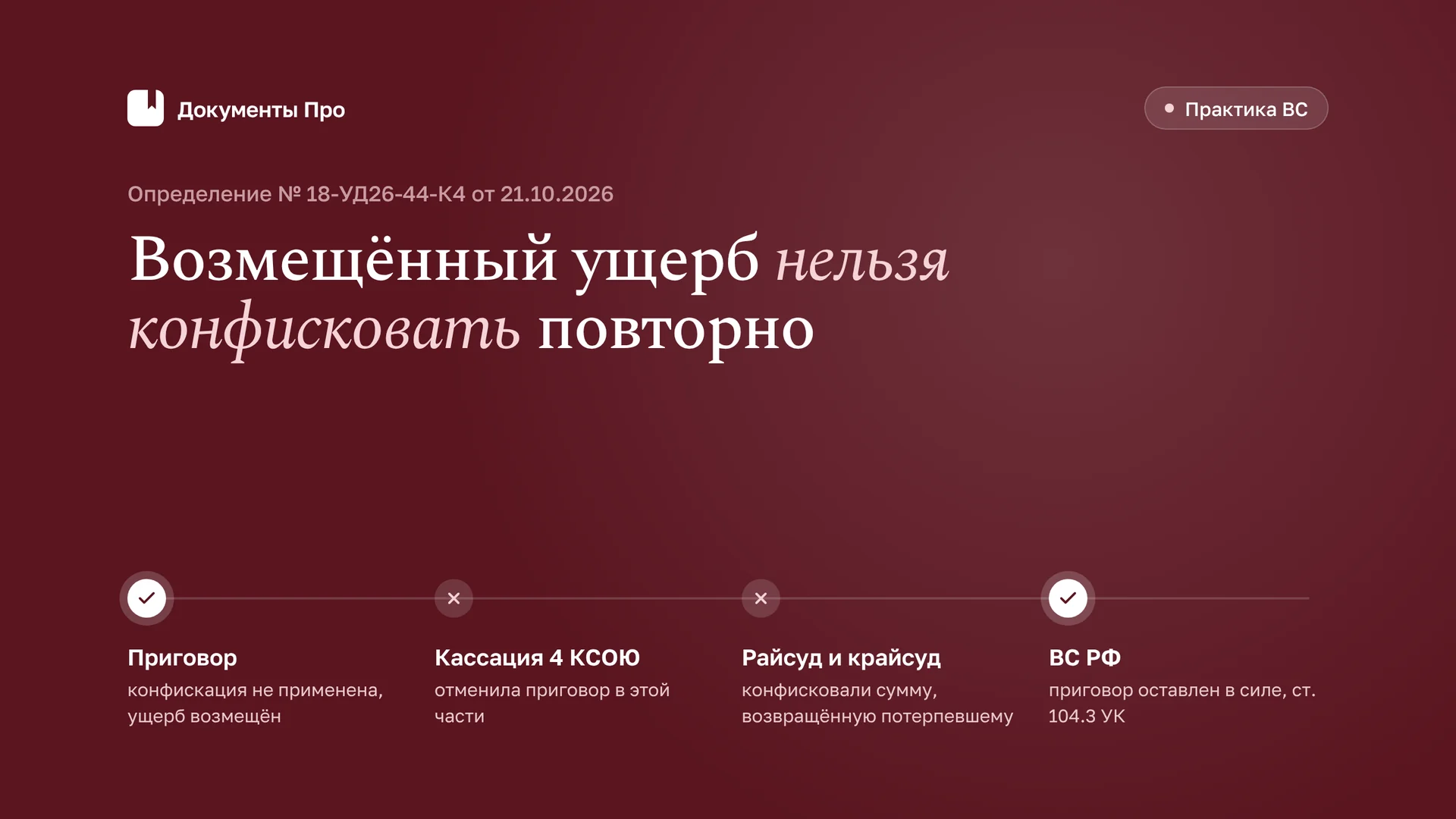 Конфискация после возмещения ущерба: ВС о ст. 104.3 УК РФ