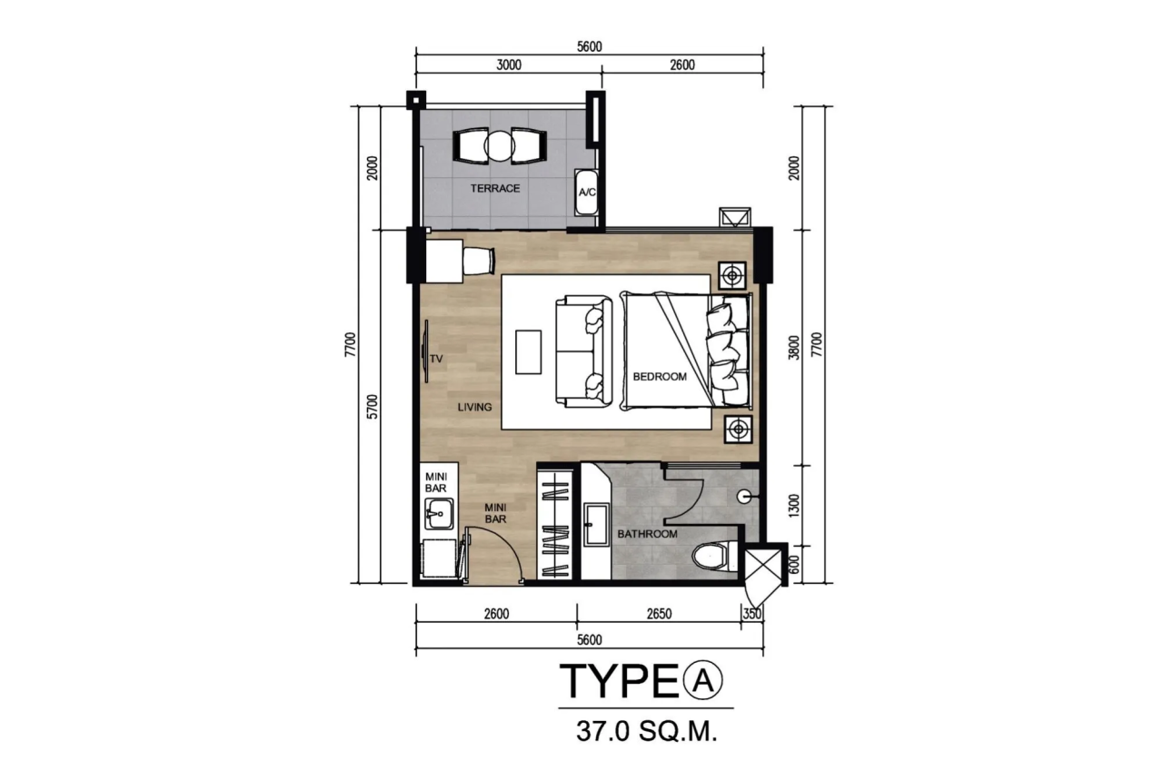 Апартаменты на острове Пхукет, Таиланд, 37 м²