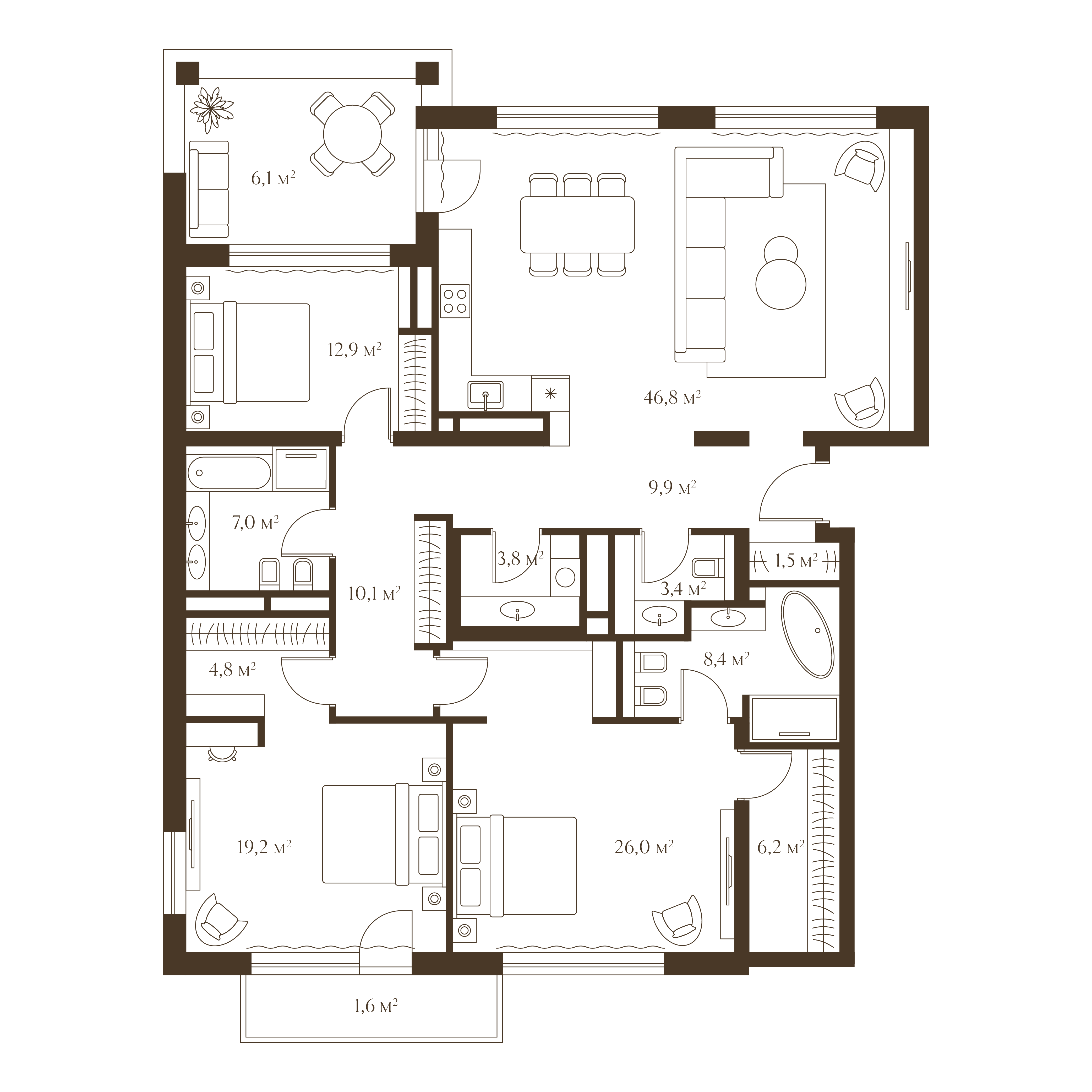 Планировка квартиры 167.8 м²