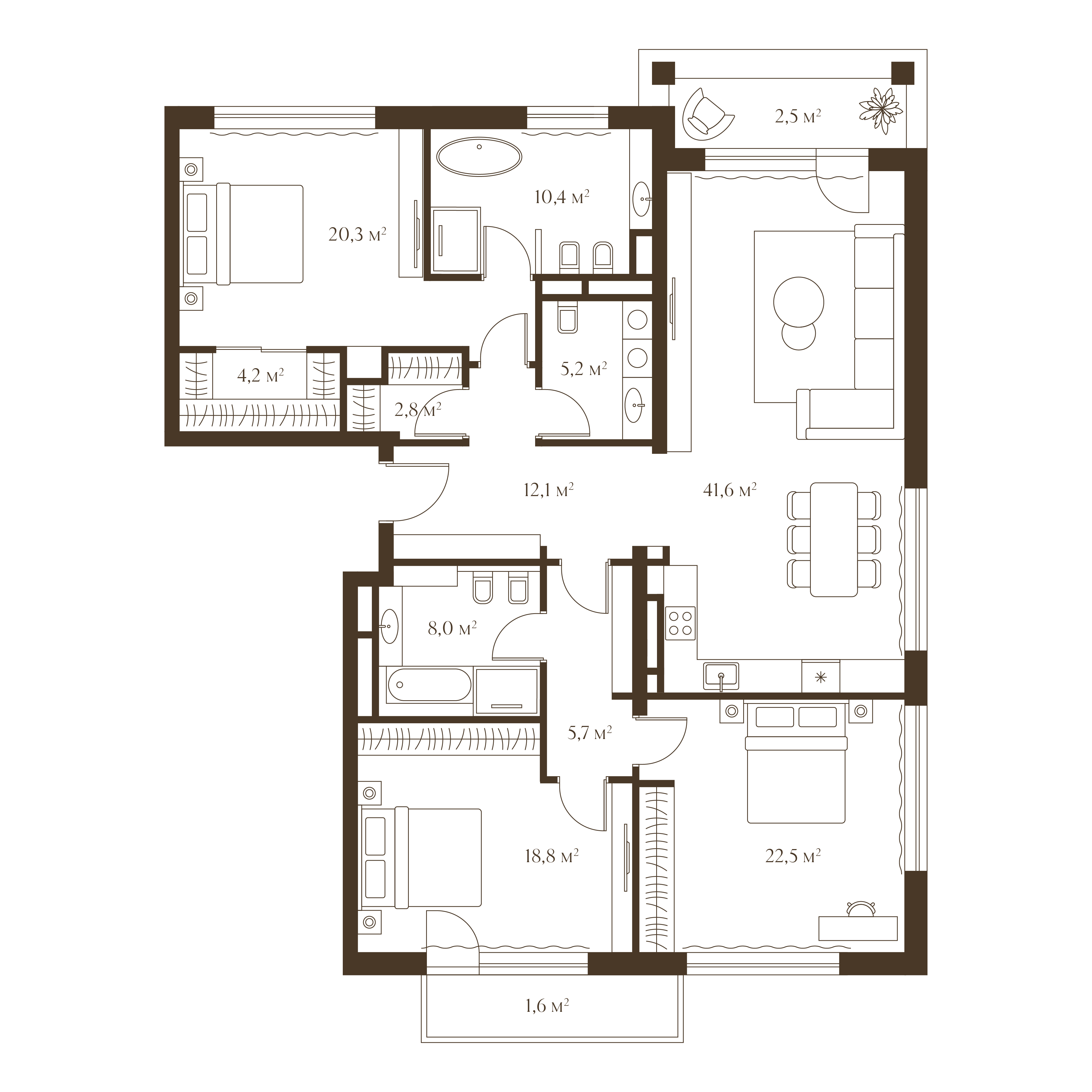Планировка квартиры 155.8 м²
