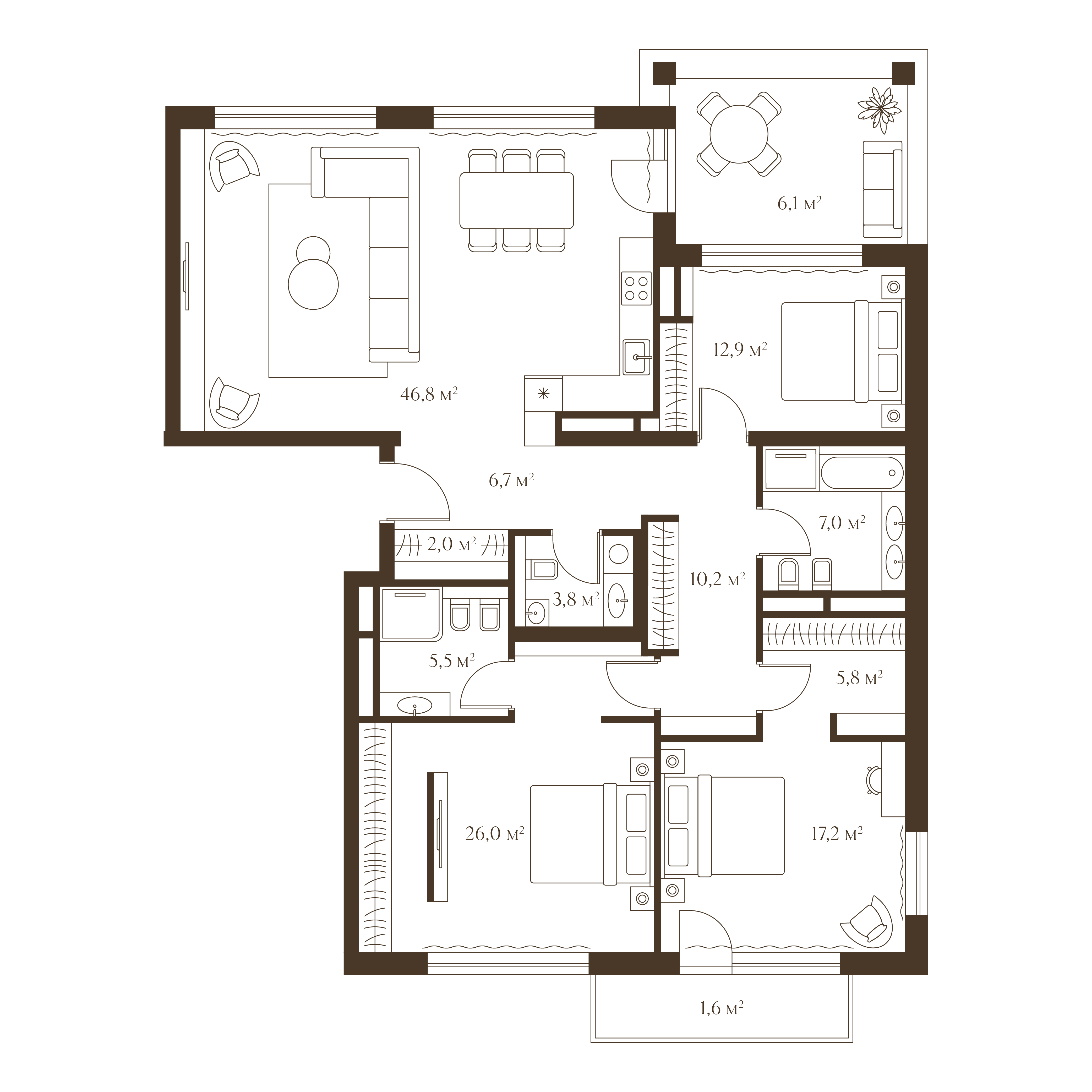 Планировка квартиры 151.6 м²