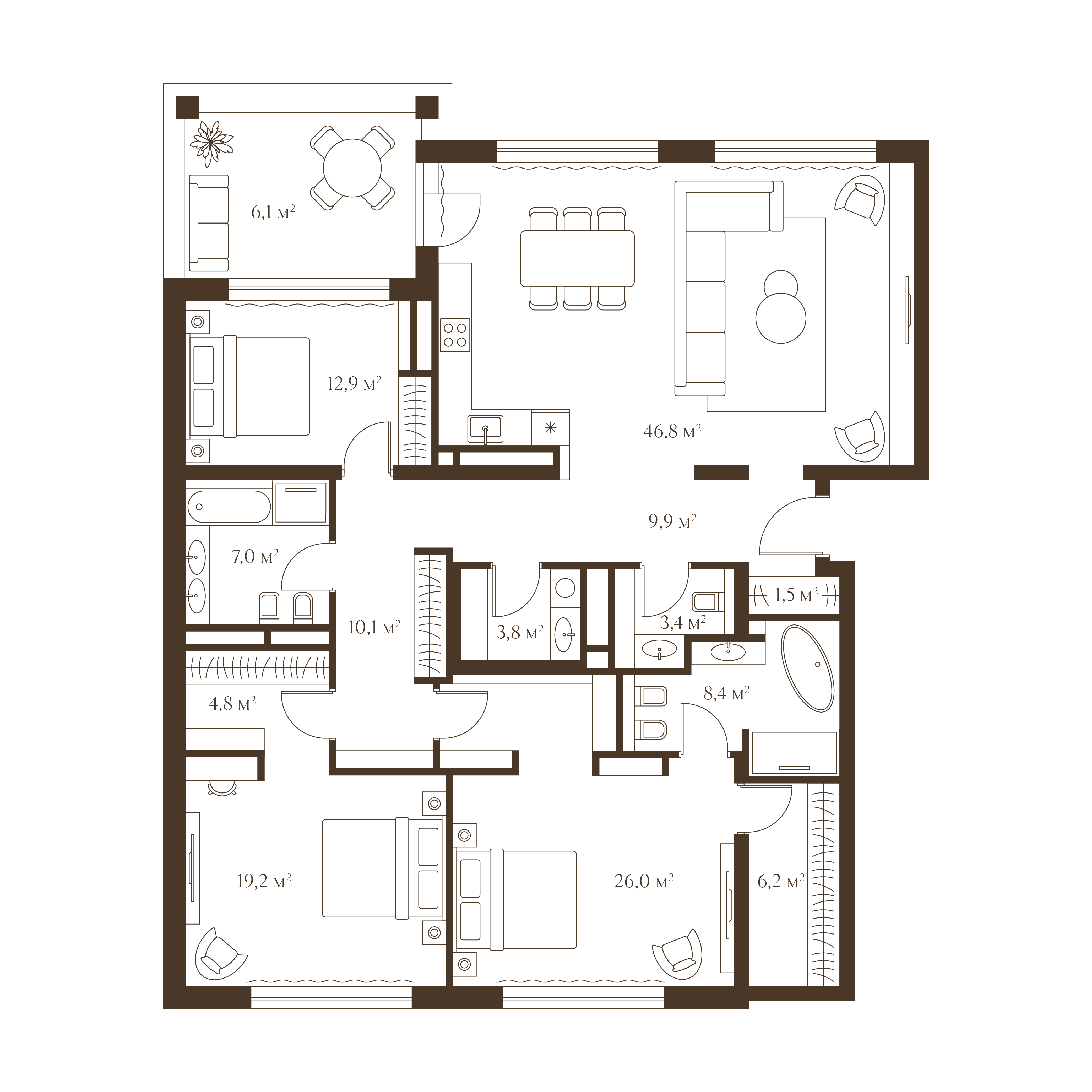 Планировка квартиры 166.1 м²