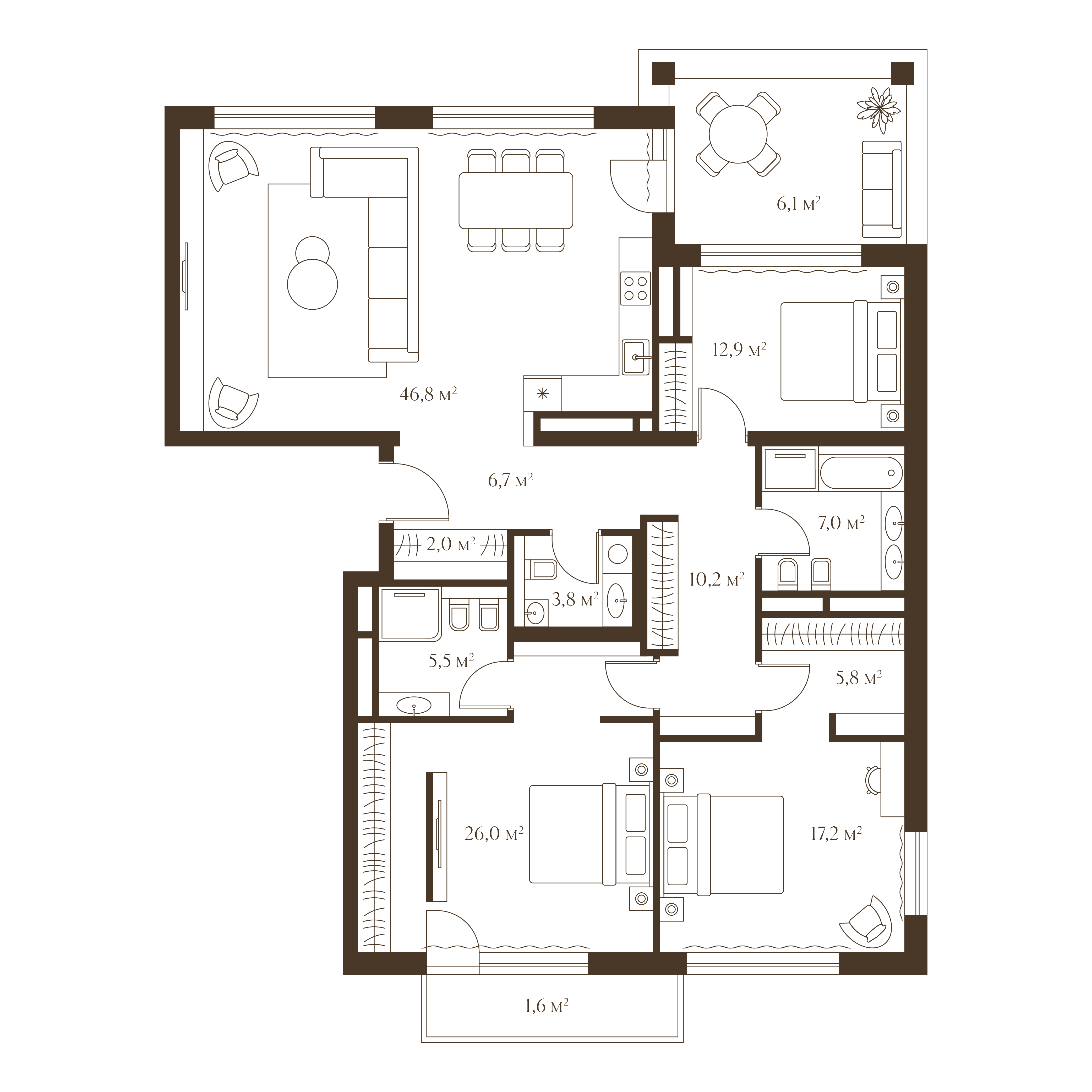 Планировка квартиры 151.6 м²