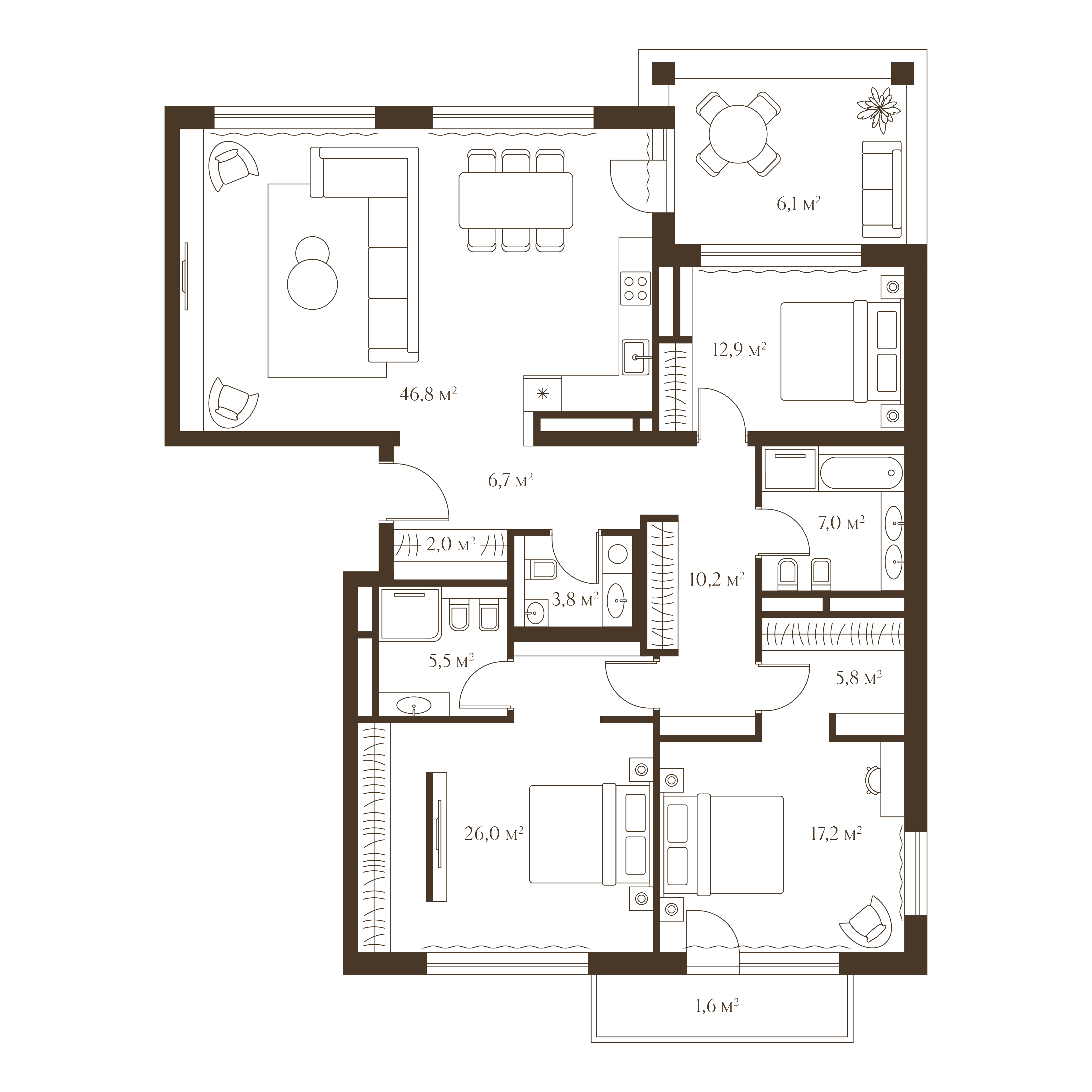 Планировка квартиры 151.6 м²