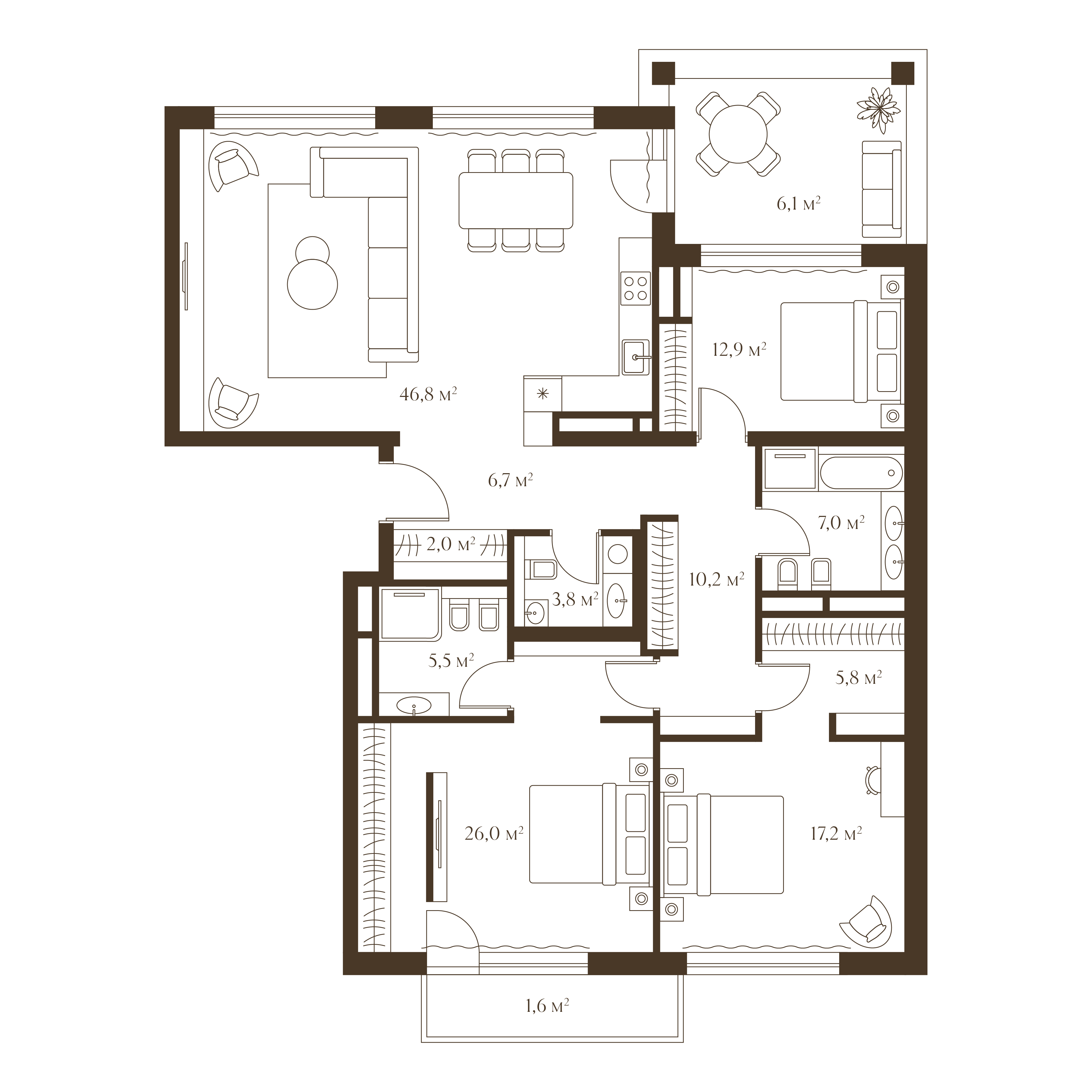 Планировка квартиры 151.6 м²