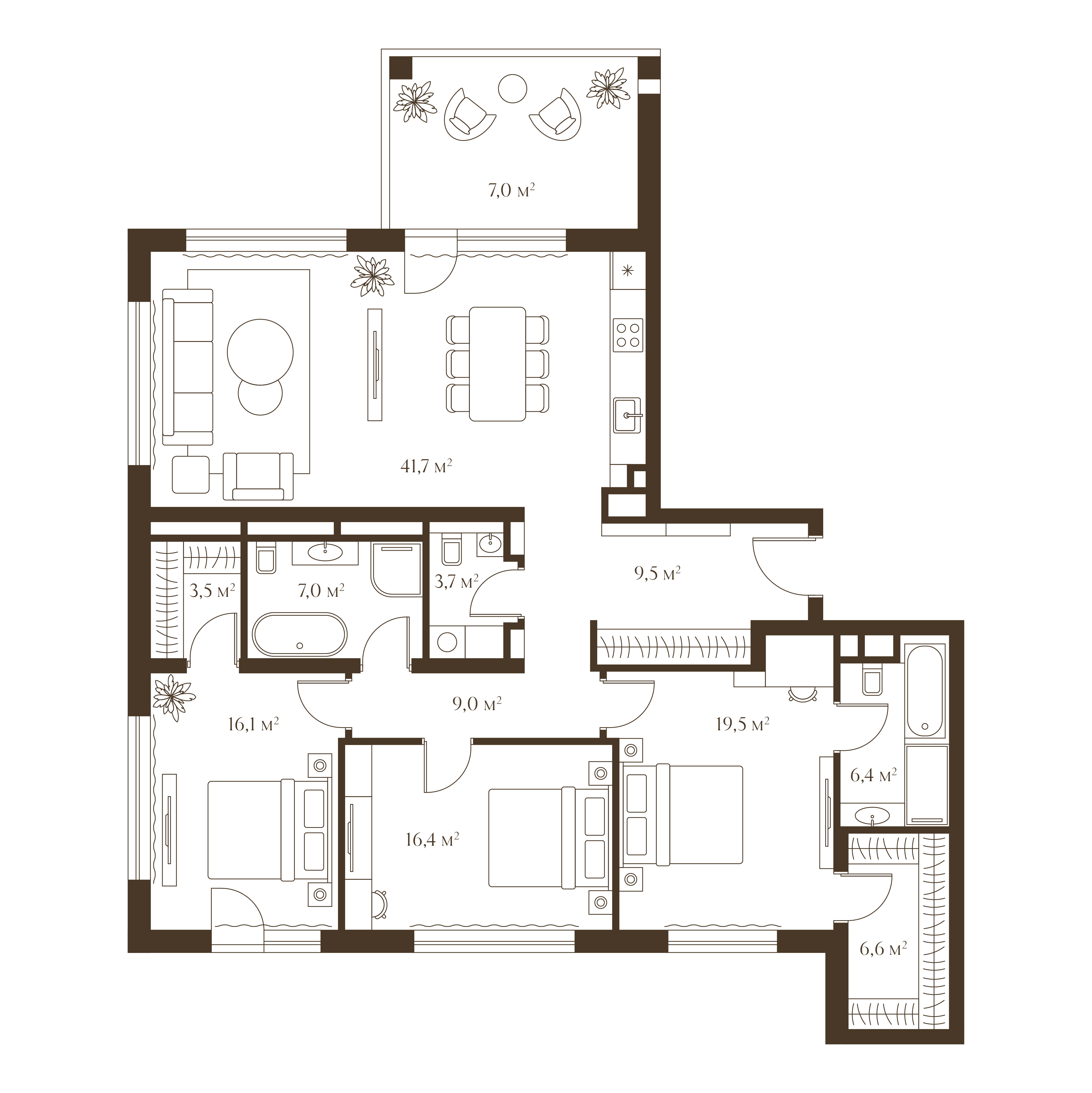 Планировка квартиры 146.4 м²