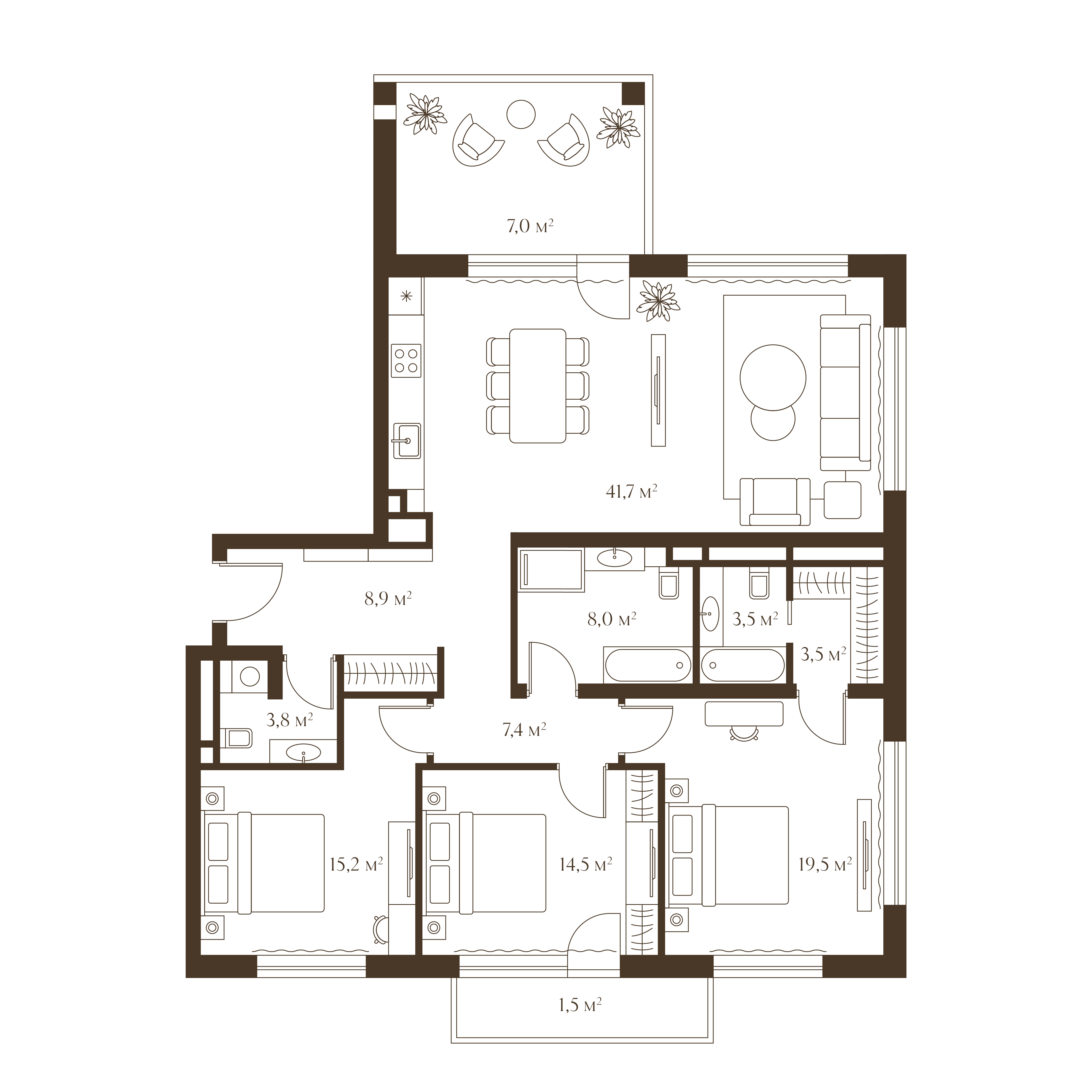 Планировка квартиры 134.5 м²