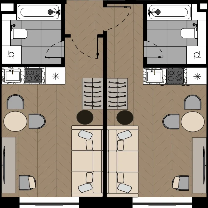 2 студии (18,3 м² + 18,3 м²)