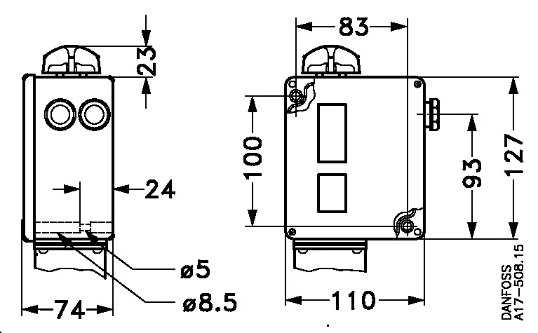 Danfoss 017-523766 — Реле давления RT для тяжелых условий эксплуатации, диапазон настройки уставки 0,2-6 бар, дифференциал 0,25-1,2 бар, присоединение G 3/8