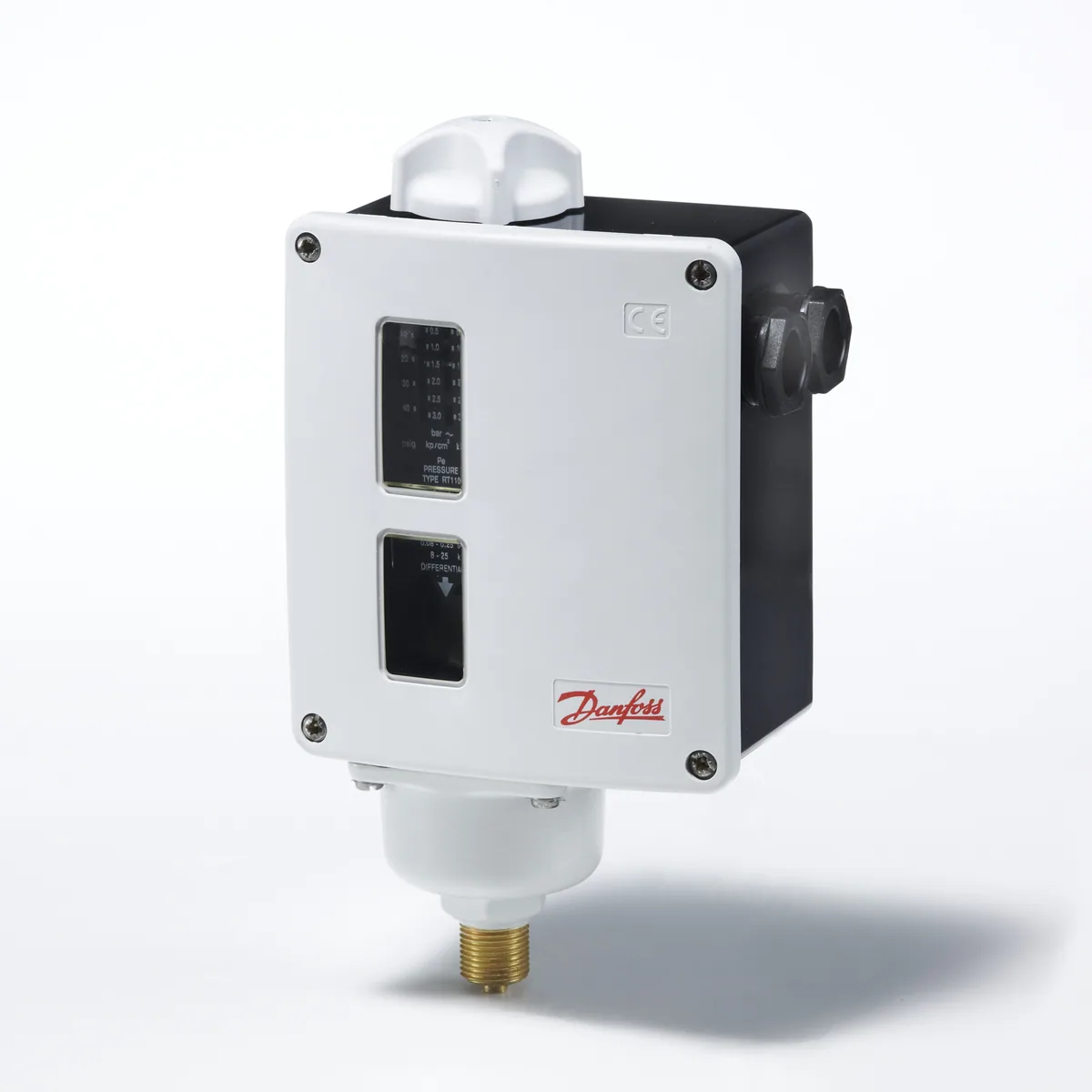 Danfoss 017-529166 — Реле давления RT для тяжелых условий эксплуатации, диапазон настройки уставки 0,2-3 бар, дифференциал 0,08-0,25 бар, присоединение G 3/8