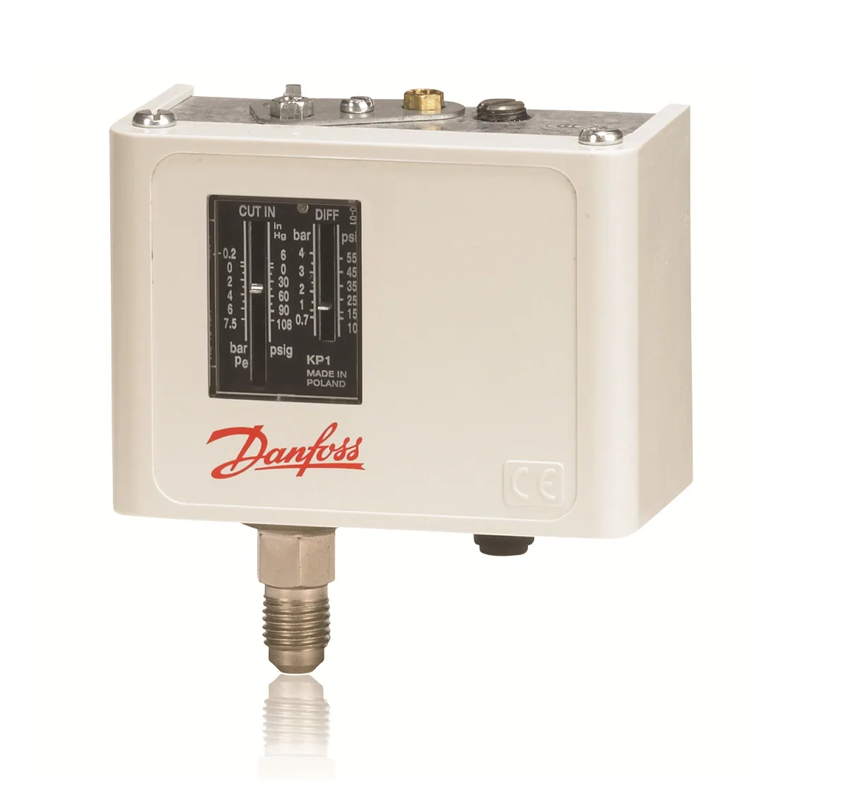 Danfoss 060-119666 — Реле давления для общепромышленного применения KPI 36, диапазон настройки уставки 4-12 бар, дифференциал 0,5-1,6 бар, присоединение G 1/4