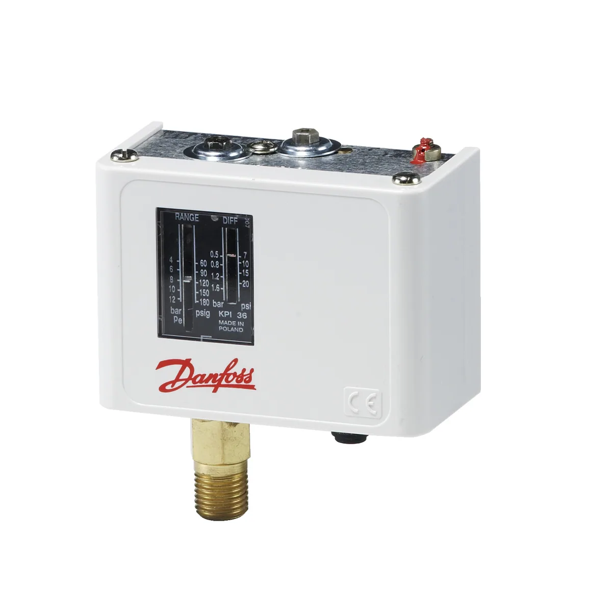 Danfoss 060-121766 — Реле давления для общепромышленного применения KPI 35, диапазон настройки уставки -2-8 бар, дифференциал 0,4-1,5 бар, присоединение G 1/4