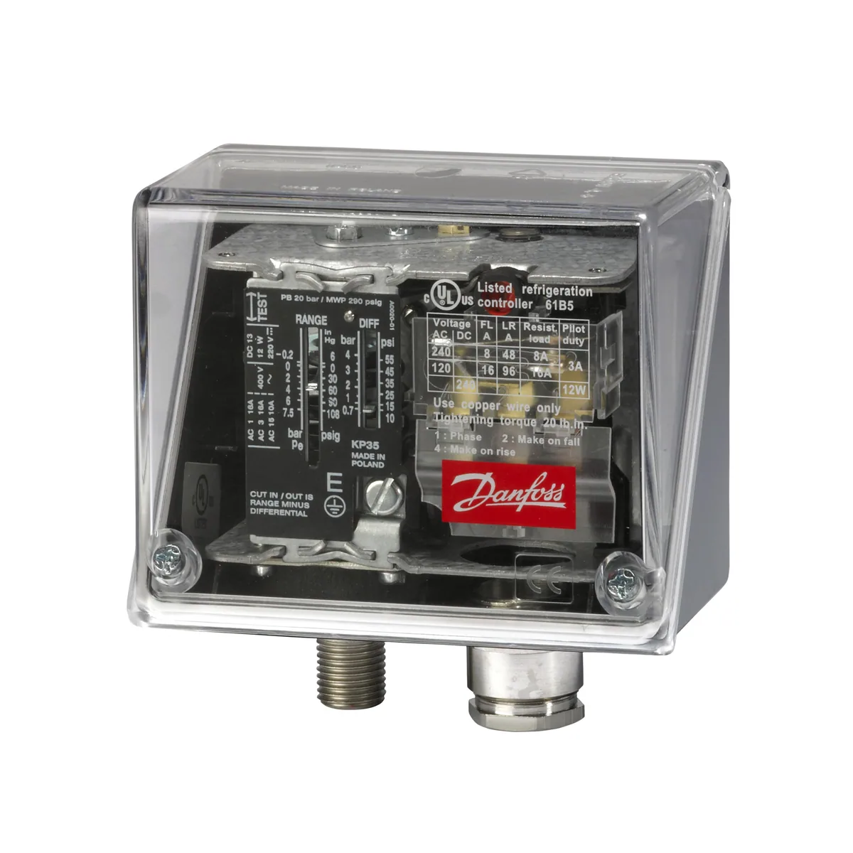 Danfoss 060-315766 — Реле давления для общепромышленного применения KPI 35, диапазон настройки уставки -0,2-8 бар, дифференциал 0,4-1,5 бар, присоединение G 1/4