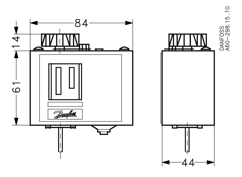 Danfoss 060L112266 — Реле температуры (термостат) KP, IP 30/44, диапазон регулирования 20...60 °C, длина трубки 3 м