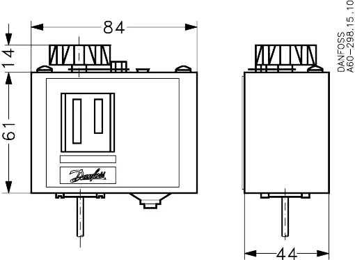 Danfoss 060L118466 — Реле температуры (термостат) KP 78, IP 30/44, диапазон регулирования 30...90 °C, длина трубки 2 м