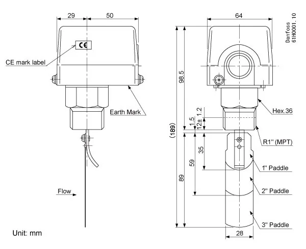 Danfoss 061H4000 — Реле протока FQS U30G, максимальное рабочее давление 10 бар, IP 20