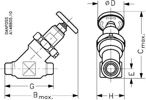 Danfoss 148B5010 — Запорный клапан SVA-S 6 D STR H-WHEEL