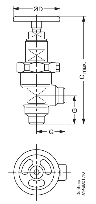 Danfoss 148B5100 — Запорный клапан SVA-S 10 D ANG H-WHEEL