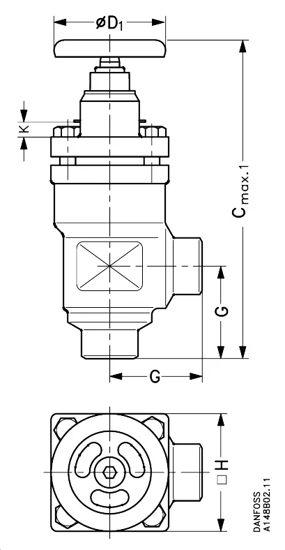 Danfoss 148B5340 — Запорный клапан SVA-L 20 D ANG H-WHEEL
