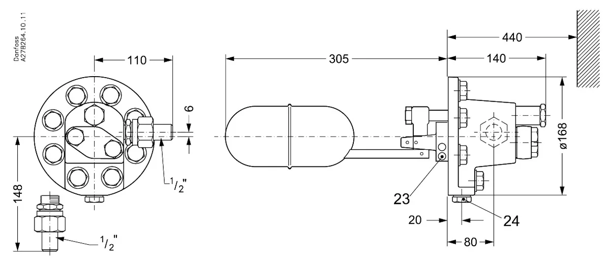 Danfoss SV 5 Регулятор уровня поплавковый (без к | 027B2015
