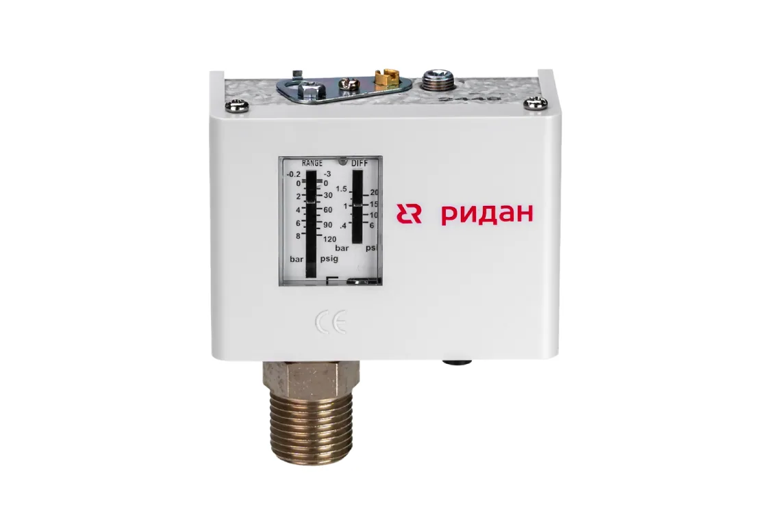 060-132566R — Реле давления KPI 35R, диапазон настройки -0,2...8 бар, дифференциал 0,4…1,5 бар, штуцер G1/2А, автоматический сброс