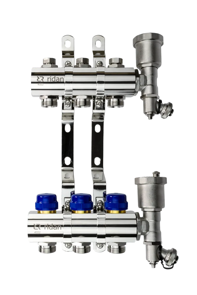 Ридан 088U0703R — Комплект коллекторов FHF-3R set с кронштейнами и торцевыми секциями с автоматическими воздухоотводчиками, 3 контура
